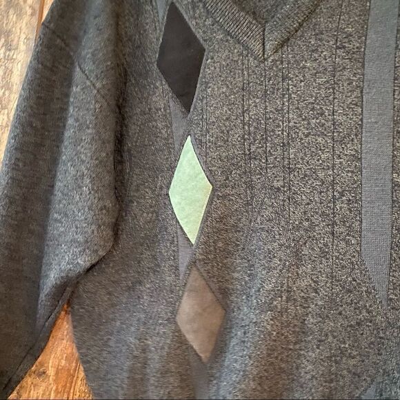 Gabicci Legato Men’s Sz XL Gray Wool Side Suede Diamond Pattern V-Neck Sweater - Picture 6 of 8
